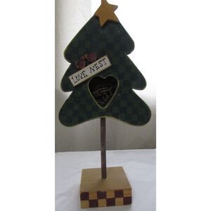 Christmas Tree wooden decor with birds love nest country decor checker stand